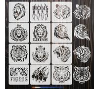 FINGERINSPIRE 12 Pz Stencil di Leone e Tigre per Dipingere con Pennello 15x15cm Stencil di Testa di Leone e Tigre Stencils di Zampe di Animali Stencils di Tema Animale per La Decorazione del Pavimento