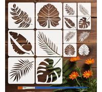 FINGERINSPIRE 12 Pz Stencil per Pittura a Foglia Tropicale con Pennello, 15x15cm/30x30cm Stencil Riutilizzabili con Foglie di Palma e Felce Stencils di Disegno a Tema Vegetale per Decorazioni Murali