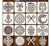FINGERINSPIRE 12 Pz Stencil Vichingo per Pittura con Pennello, 20x20cm Stencil per Disegno a Tema Vichingo Scudo Nodo Celtico Armi Stencils di Disegno per Pittura su Legno, Tessuto, Arte Murale