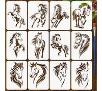 FINGERINSPIRE 12Styles Stencil per Cavallo con Pennello e Inchiostro, 29.7x21cm Stencil per Dipingere Teste di Cavallo Stencils con Motivo di Cavallo Al Galoppo Modelli con Temi Animali per Dipingere