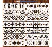 FINGERINSPIRE 14 Pz Stencil Decorativo Azteco con Pennello, 30x7.5cm 14 Stili Stencil per Pittura con Motivi Aztechi Temi a Rombo in PET Stencils per Pittura su Piastrelle da Parete Pavimento in Legno