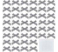 FINGERINSPIRE 140 pz Mini Fiocchi di Nastro A Quadretti con 200 pezzi di Adesivi (Nero Bianco) Fiocchi di Nastro A Scacchi per Fai Da Te Papillon Appliques per Cucire, Incartamento di Regalo