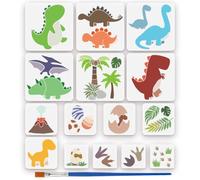 FINGERINSPIRE 15 Pz Stencil di Dinosauro con Pennello 3 Dimensioni Stencil per Pittura in PET Stencils a Tema Preistorico Impronte di Uova di Vulcano Stencils per Decorazioni per La Casa in Tessuto