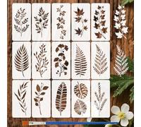 FINGERINSPIRE 15 Pz Stencil per Pittura a Foglie di Piante con Pennello, 20x10cm Stencil di Foglie di Felce di Palma Stencils di Piante Riutilizzabili per Dipingere su Pareti, Porte, Mobili in Legno