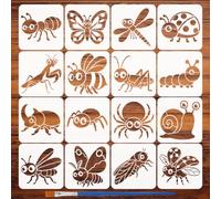FINGERINSPIRE 16 stencil con Simpatici Insetti e Pennello Da 10x10cm | Modello Ape Farfalla Libellula Stencil Ragno Lumaca Coccinella Mante, Tema Animale DIY per la decorazione della parete
