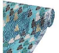 FINGERINSPIRE 1m Tessuto di Cotone Giapponese Largo 150cm Tessuto da Cucito Turchese con Motivo a Onde di Nuvole di Buon Auspicio, Accessori Decorativi Artigianali per Progetti di Arredamento
