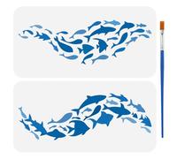 FINGERINSPIRE 2 pezzi di pesce da colorare con pennello, 15 x 30 cm, sagome di pesce, modello da colorare, con motivo animali marini, vari stencil da colorare, riutilizzabile per fai da te
