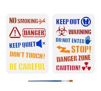 FINGERINSPIRE 2 pezzi Stencil per Disegno con Parole di Avvertimento con Pennello Da 29.7x21cm Moo di Segnali di Avvertimento Vietato Fumare Stop Mantenere Il Silenzio Pericolo Stencil per Dipingere