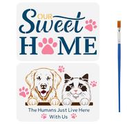 FINGERINSPIRE 2 Pz Stencil per Animali Domestici con Pennello, 29.7x21cm Stencil per Dipingere Gatti e Cani Riutilizzabili Modello per Decorazioni A Tema Animale per Pareti in Legno e Mobili