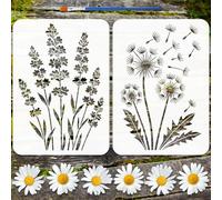 FINGERINSPIRE 2 Pz Stencil per Pittura a Forma di Dente di Leone e Lavanda con Pennello, 21x29.7cm Stencil in Plastica per Fiori e Foglie, Stencils a Tema Vegetale per Dipingere su Mobili da Pavimento