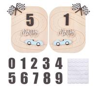 FINGERINSPIRE 2 Set Cartelli Mensili per le Tappe di Crescita del Bambino Include 2 Pannelli con 0-9 numeri e 30 Adesivi, Mocassini in MDF Accessori per Foto del Neonato, Decorazione della Cameretta
