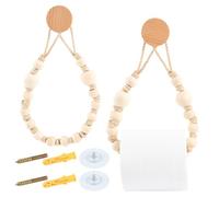 FINGERINSPIRE 2 Set Porta Carta Igienica con Perline in Legno Portaoggetti Rustico per Bagno con Corde di Iuta Porta Rotolo di Carta da Parete Bianco Antico per Arredamento in Stile Fattoria