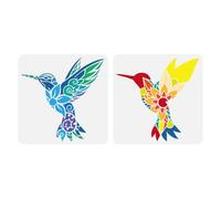 FINGERINSPIRE 2 stencil a forma di colibrì per pittura, 30 x 30 cm, in plastica PET, uccelli, fiori, modelli di disegno cavi, motivi mandala, stencil a tema animale, per la decorazione del pavimento