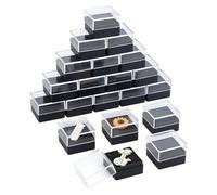 FINGERINSPIRE 20 scatole regalo in plastica trasparente per spille, 3,2 x 3,2 x 2,2 cm, scatole di presentazione nere per badge con finestra visibile con spugna quadrata da bavero per spilla per