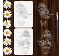 FINGERINSPIRE 2Pz Stencil per Pittura con Disegno a Punti di Figure con Pennello 21x29.7cm Stencil in Plastica di Disegno del Viso di Persone Stencils di Stencils per Viso a Punti per Pittura su Legno