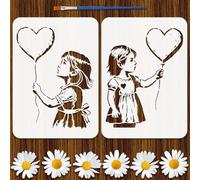 FINGERINSPIRE 2Styles Stencil con Motivo a Palloncino e Pennello, 29.7x21cm Stencil per Pittura a Graffiti con Palloncino a Cuore Temi di Banksy in PET Stencils per Pittura su Pavimento in Legno