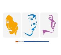 FINGERINSPIRE 3 Pezzi 3 stili Astratto Face Painting Stencil con Pennello 29.7x21cm Moderno Minimalista Face Silhouette Painting Template Riutilizzabili Stencil Decorazione Stencil
