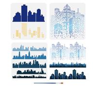 FINGERINSPIRE 3 pezzi Stencil per Pittura di Edifici Cittadini con Pennello Da 30x30cm Moo di Silhouette Cittadina Stencil per Paesaggio Cittadino Moo di Riflessione Cittadina Stencil A Tema