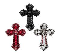 FINGERINSPIRE 3 Pz Appliques in Feltro di Vetro con Strass a Croce 72x98mm Toppe a Croce di Lusso con Perle in ABS Decorazioni con Incrocio di Strass per Abbigliamento - Accessori di Moda Fai da Te