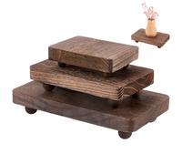 FINGERINSPIRE 3 Pz Espositore in Legno 3 Misure Supporto Rettangolare Marrone Cocco Supporto da Cucina Rustico Vintage Impilabile Vassoio Portasapone da Cucina in Legno Riser per Bottiglie Fazzoletti
