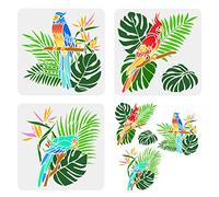 FINGERINSPIRE 3 Pz Pappagallo Stencil 30x30cm Animale Fauna Selvatica Ara Uccello Stencil Modello Plastica Pappagallo Foglia di Palma Fiori Modello Pittura Stencil Stencil Riutilizzabile per Mobili