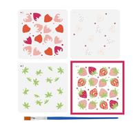 FINGERINSPIRE 3 Pz Stencil per Pittura a Strati di Fragole con Pennello, 15x15cm Modelli di Disegno di Frutta e Fragole in Plastica Stencil Decorativi a Tema Vegetale per La Decorazione di Mobili
