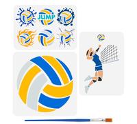 FINGERINSPIRE 3 Pz Stencil per Pittura con Motivi di Pallavolo e 1 Pennelli 2 Dimensioni Stencil di Giocatore di Pallavolo Stencils con Palline Tema Sportivo per Pittura su Legno Parete e Tessuto