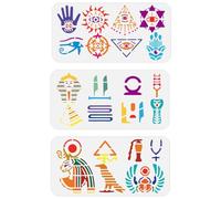 FINGERINSPIRE 3 stencil con simboli e motivi egiziani in PET, 15 x 30 cm, stencil geroglifici egiziani, riutilizzabili, cartiglio, sfinge, occhio di Horus, modello totem egiziano, per pavimenti in