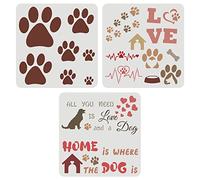 FINGERINSPIRE 3 Stencil con Stampa di Zampa di Cane, 30 x 30 cm, Motivo: Sentiero delle Zampe, Stencil per la casa con Cani e Gatti, riutilizzabili, per dipingere su pareti in Legno, Decorazioni