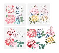 FINGERINSPIRE 3 stencil per dipingere fiori a strati, 15 x 15 cm, riutilizzabili, modello di rose con motivo floreale, sagoma per disegnare peonie e piante floreali, stencil per dipingere su legno
