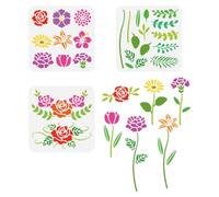 FINGERINSPIRE 3 stencil per pittura a fiori combinati, 20 x 20 cm, temi di piante in PET temi spruzzatura stencil riutilizzabili ibisco rosa dalia margherita stencil da parete modello giglio tulipano