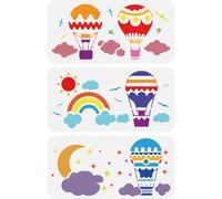 FINGERINSPIRE 3 stencil riutilizzabili per pittura con mongolfiera, 15 x 30 cm, modelli di disegno con sole, luna, arcobaleno, nuvole, uccelli, stelle, stencil per dipingere modelli a tema bordo, per