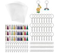 FINGERINSPIRE 346Pz Kit DIY per Portachiavi Set Base Include 30Pcs Fogli Shrink 30Pcs Anelli per Portachiavi 200Pcs Anelli di Collegamento 50Pcs Moschettoni a Gambero 36Pcs Frange per Artigianato DIY