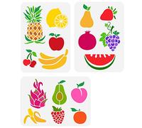 FINGERINSPIRE 3PCS Frutta Pittura Stencil 29.7x21cm Scava Fuori Banana Limone Ciliegia Avocado Stencil Riutilizzabile Plastica Fragola Pera Anguria Disegno Stencil per Parete, Borsa di Tela, Carta