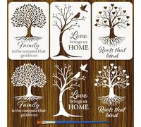 FINGERINSPIRE 3Pz Stencil per Pittura con Parole di Alberi con Pennello, 21x29.7cm Stencil di Disegno con Foglie e Rami Stencils a Forma di Cuore Stencils a Tema Vegetale per Pittura su Legno