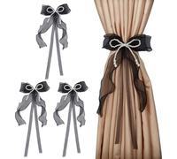 FINGERINSPIRE 4 fermatende a farfalla con perle nere con perle e fiocco nero per tende con fiocco, fermatende per tende, decorazione per tende, tendaggi, corda per la decorazione della casa
