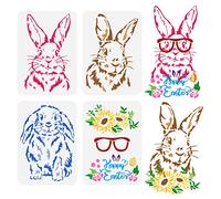FINGERINSPIRE 4 PCS Coniglio pittura Stencil 29.7x21cm Happy Easter Decorazione coniglio dalle orecchie lunghe Stencil girasole foglie occhiali uovo di Pasqua Art Craft Stencil per piastrelle