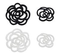 FINGERINSPIRE 4 Pezzi 4 stili Fiore Perline Perline Toppe 64x4mm Bianco e Nero Perline Rosa Cava Toppa Fiore Perline Panno Applicazioni Cucito Applique Toppe per Gonna Fai Da Te