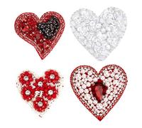 FINGERINSPIRE 4 Pezzi 4 stili Toppa con Perline A Forma di Cuore 70x70x8mm Toppa con Perline A Forma di Cuore Strass Toppa Da Cucire su Toppa con Perline Ricamate Applique Applique con Perline