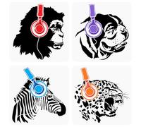 FINGERINSPIRE 4 Pezzi Banksy Maschere per Dipingere Teste di Animali 30x30 cm Stencil Riutilizzabili Maschere per Disegni di Scimmie Cani Modelli Scavati Leopardo Zebra Stencil per Dipingere Temi