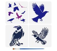 FINGERINSPIRE 4 Pezzi Stencil Corvo Volante per Dipingere 30x30cm Moo Uccelli Neri con Pennello Stencil per Dipingere Corvo Volante Riutilizzabile Moo A Tema Animale Scavato per Dipingere su Legno