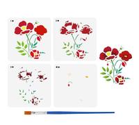 FINGERINSPIRE 4 Pezzi Stencil di Fiori di Papavero A Strati Realismo per Dipingere 15x15cm Moi di Fiori di Papavero con Pennello Stencil di Fiori di Campo di Papavero Moi di Fiori In Plastica
