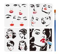 FINGERINSPIRE 4 Pezzi Stencil Femminile con Pennello 4 stili Donna Viso Espressione Facciale 30x30cm Sopracciglia Occhi Naso Bocca Retrò Moo Da Parete
