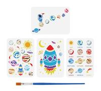 FINGERINSPIRE 4 pezzi Universo Spazio Pittura Stencil con Pennello 21x29.7cm Pianeti Astronauti Moo Razzo Sole Luna Stella Stencil Universo Pianeti Moo Universo Tema Stencil per Decorazione