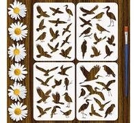 FINGERINSPIRE 4 Pezzo Stencil con Silhouette di Uccelli con Pennello, 21x29.7cm Stencil di Silhouette di Uccelli Stencils in Plastica PET Ispessita per Dipingere su Mobili da Parete in Legno