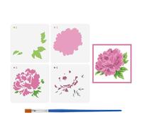FINGERINSPIRE 4 Pz Stencil a Forma di Rosa a Strati con Pennello, 15x15cm Riutilizzabile Stencil con Motivo Floreale a Strati Stencils con Rami di Foglie di Rosa Romantiche per Dipingere su Legno