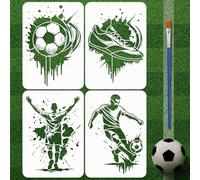 FINGERINSPIRE 4 Pz Stencil con Motivo Graffiti da Calcio con Pennello, 29.7x21cm 4 Stili Stencils per Pittura di Atleti Stencil per Scarpe da Calcio Temi Sportivi per Pavimento in Legno Muro Tessuto