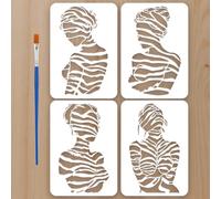 FINGERINSPIRE 4 Pz Stencil da Donna con Pennello, 21x29.7cm Stencil Artistico per Pittura Femminile Modelli di Disegno di Figure Astratte per Dipingere su Tela Mobili Decorazione da Parete Fai da Te