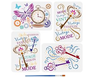 FINGERINSPIRE 4 Pz Stencil per Chiavi Vintage da Dipingere con Pennello, 21x29.7cm Orologio da Tasca Parole Stencil Vintage Modello di Moda Modello A Farfalla Modello A Tema Retrò per Artigianato