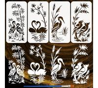 FINGERINSPIRE 4 Pz Stencil per Dipingere Uccelli Piante Aironi con Pennello, 30x15cm Stencil in Plastica Riutilizzabile con Uccelli di Palude Aironi e Cigni Modello a Tema Animale per Lavori Fai da Te